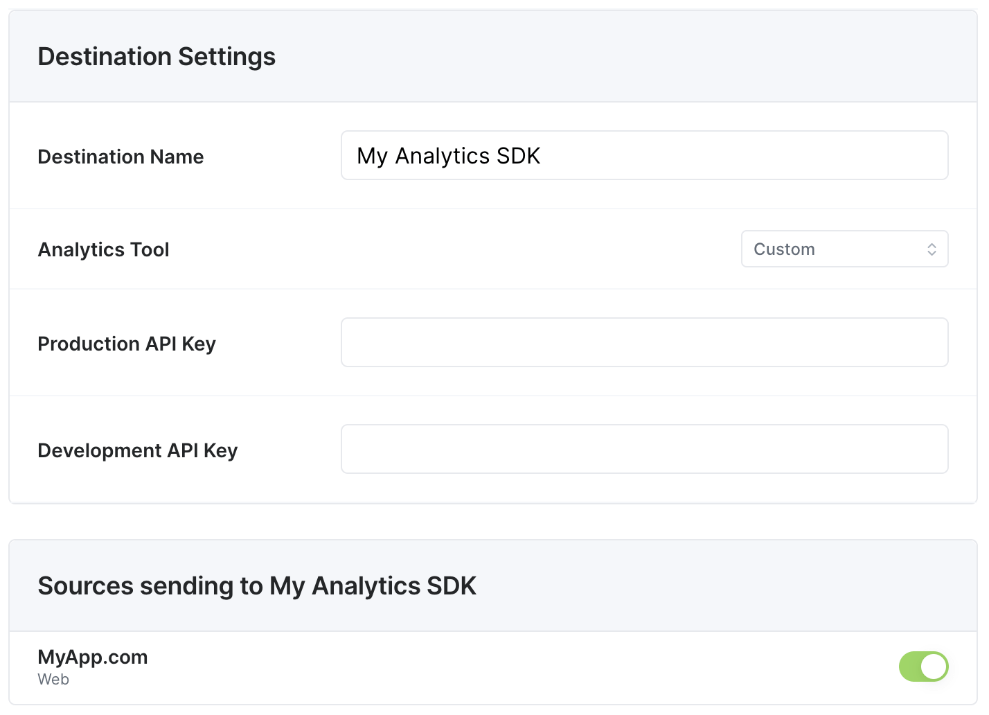 Destination configuration